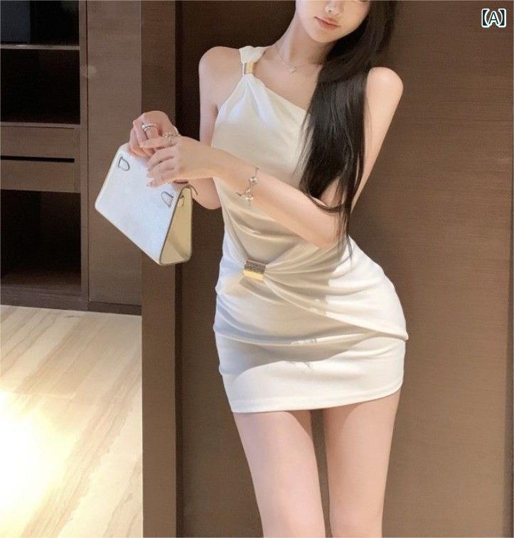 ワンピース レディース タイト ミニ丈 キャミソール ノースリーブ コットン混 シンプル 無地 セクシー タイトシルエット 伸縮性 通気性 デイリー パーティー お出かけ 旅行 動きやすい