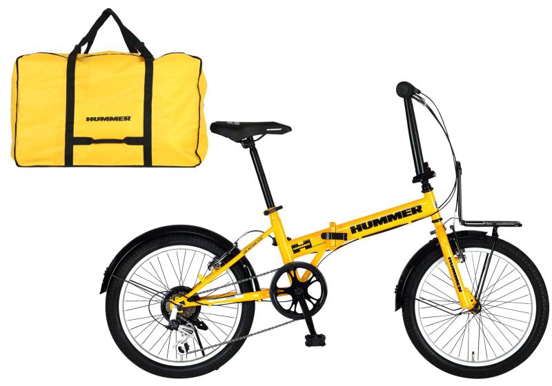 HUMMER(ハマー) FDB206TANK-G 20インチ 折りたたみ自転車 6段変速/フロントキャリア/前後Vブレーキ/前後泥除け/収納バッグ付き 63254
