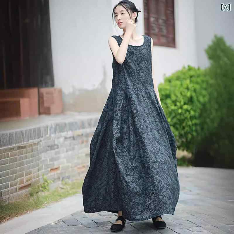 乐天商城 - ワンピース レディース コットン素材 ティアード ノースリーブ ロング丈 体型カバー ゆったり ノースリーブワンピース マキシ丈 ナチュラル シンプル お出かけ 通勤 通学 軽い着心地で涼しい