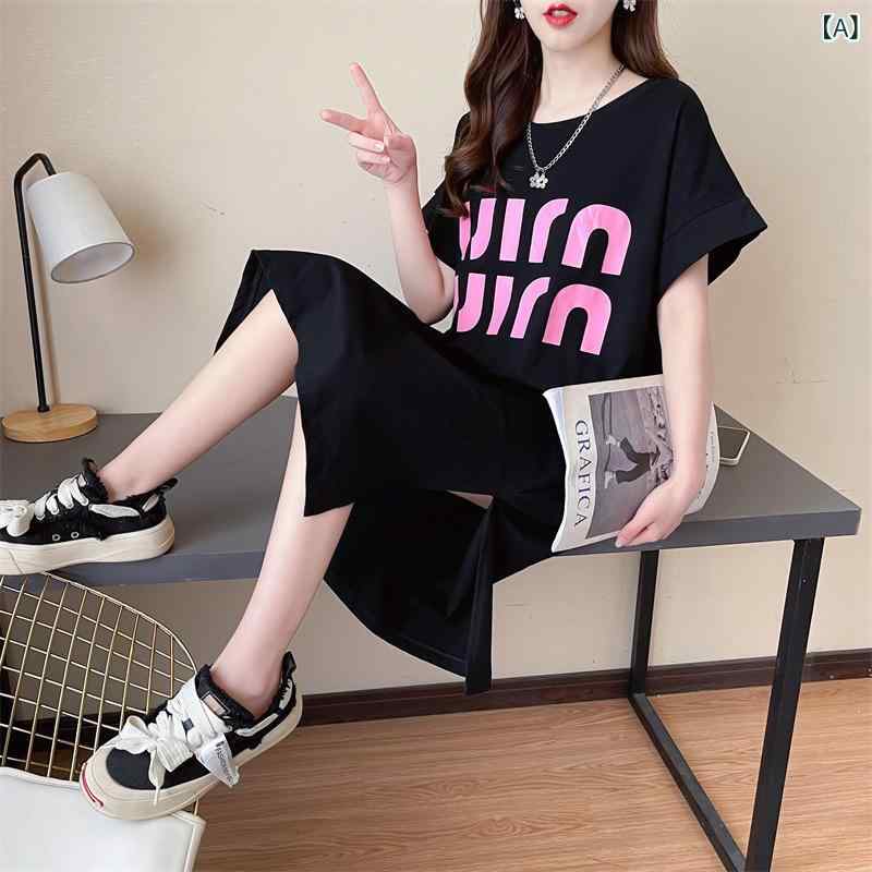 ワンピース レディース コットン素材 ロング丈 半袖 Tシャツ スリット入り ゆったり 体型カバー カジュアル 無地 伸縮性あり 通気性 柔らかい 涼しい シンプル ナチュラル 夏服 普段着 ルームウェア