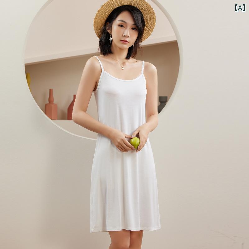 ワンピース レディース キャミソール ロング丈 モダール素材 インナー ノースリーブ 重ね着 ゆったり シルエット 体型カバー 通気性 吸湿性 快適着心地 部屋着 ルームウェア 春夏 カジュアル 無地 ブラック
