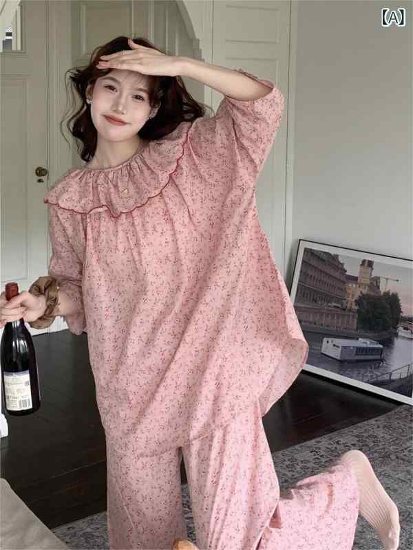 Other - パジャマ レディース セットアップ 上下セット 前開き 長袖 コットン混 小花柄 かわいい 寝巻き ルームウェア 部屋着 長ズボン 快適着心地 リラックスウエア 寝間着 通気性 柔らかい ギフト プレゼント 春夏秋