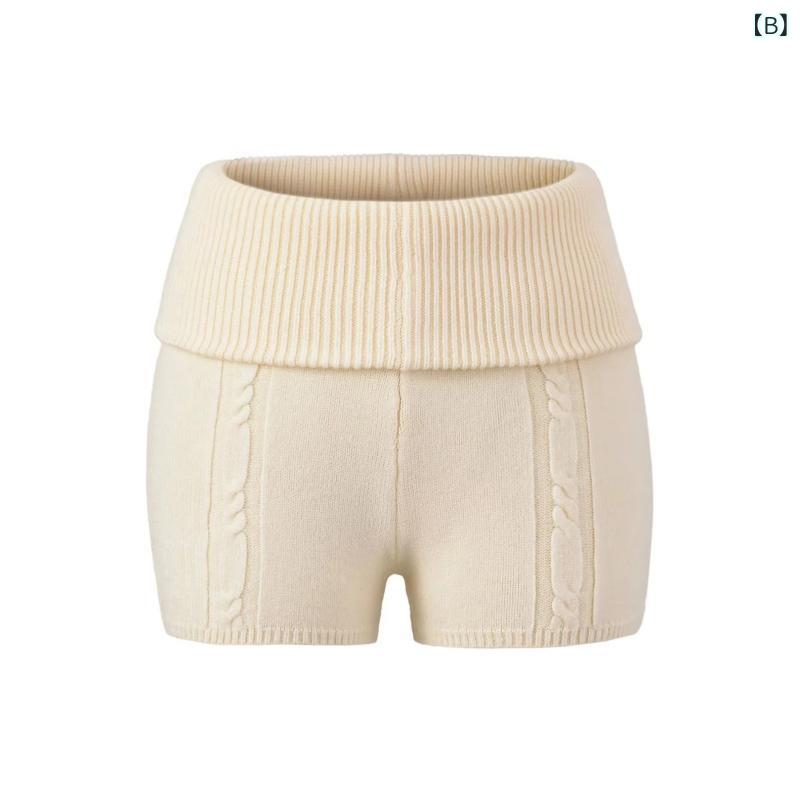 kbox楽天市場店のニットショートパンツ レディース タイト ストレッチ ショート丈 ハイウエスト 折り返し 美脚 伸縮性抜群 弾力素材 美尻 ヒップライン 美ライン 脚長効果 スタイルアップ カジュアル ラフ｜アングル2