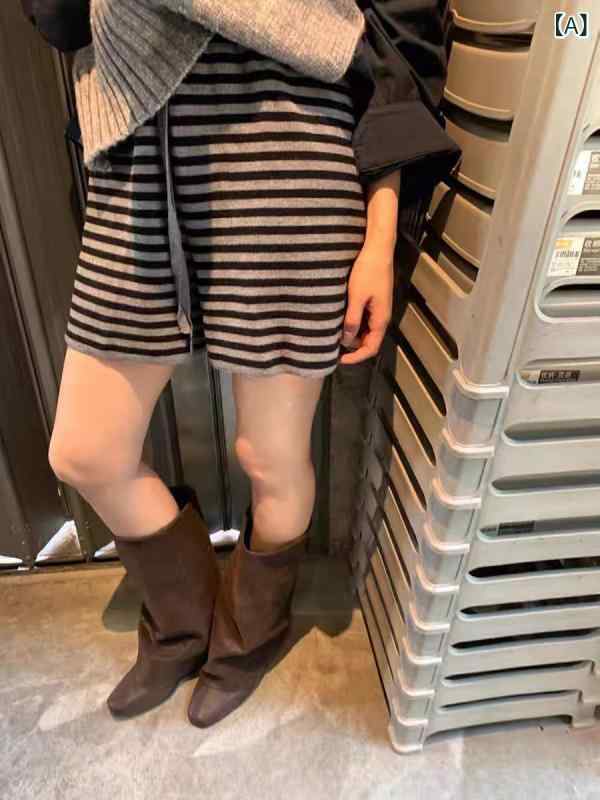 ショートパンツ レディース ストライプ ニット 五分丈パンツ ウエストゴム ハイウエスト 膝丈 膝上丈 厚手 ニットパンツ ゆったり ルームウェア 部屋着 動きやすい 無地 カジュアル 大きいサイズ シンプル おしゃれ