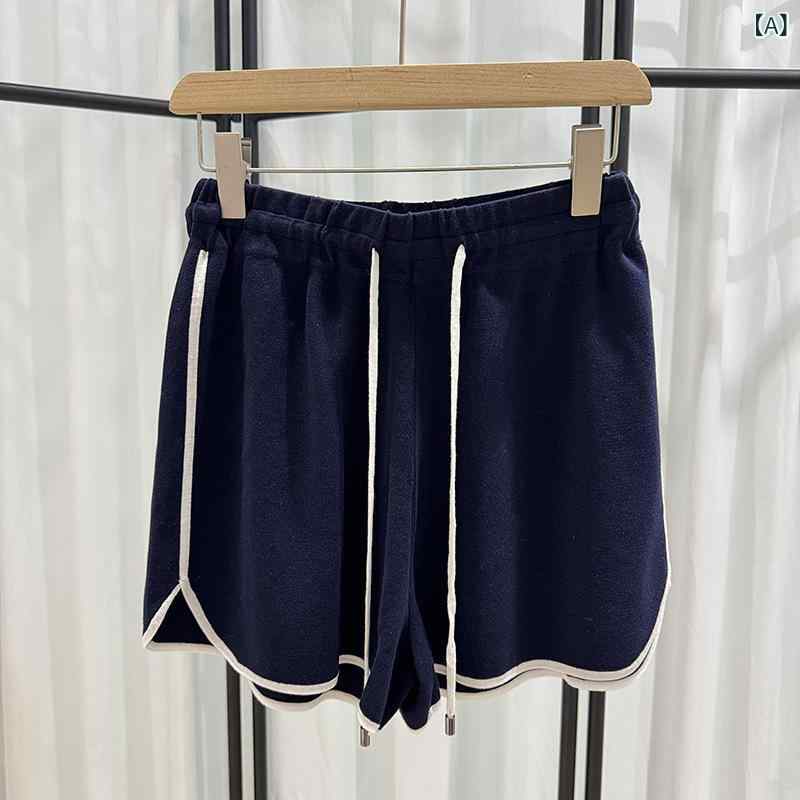 ショートパンツ レディース ニット素材 涼感素材 通気性 抽紐 ゴムウエスト 短パン ボトムス 無地 部屋着 ルームウェア 夏物 快適履き心地 柔らかい肌触り 軽量 動きやすい おしゃれ着 シンプル 普段着