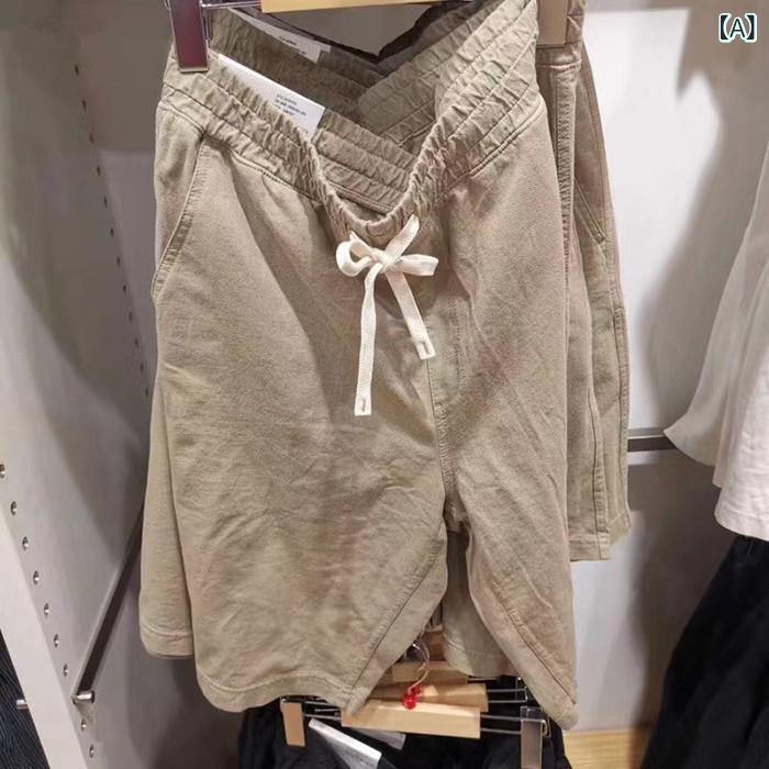 ショートパンツ メンズ レディース 水洗いニット ハーフパンツ 膝丈 伸縮性 ウエス...