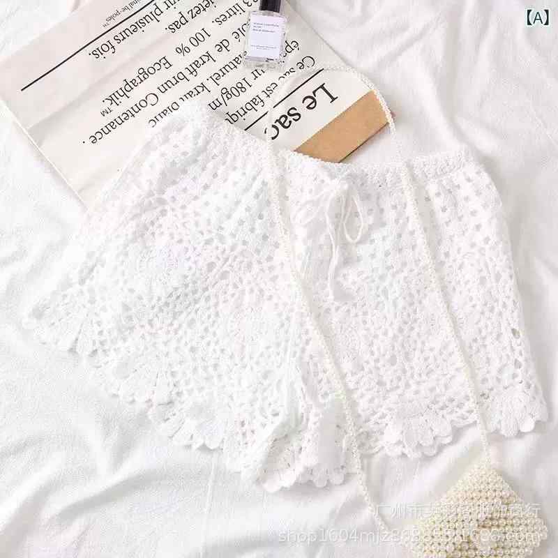 ショートパンツ レディース ビーチウェア 透かし編みニット レースショーツ インナ...
