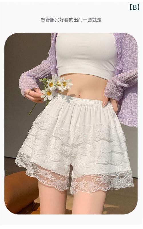 ショートパンツ レディース レース ペチパンツ インナーパンツ 重ね着風 フリル 透...