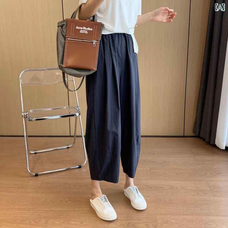 カジュアルパンツ レディース ハイウエスト テーパードパンツ 九分丈 無地 コットン素材 ウエストゴム 楽ちん 動きやすい 美脚 通勤 通学 ボトムス 春夏
