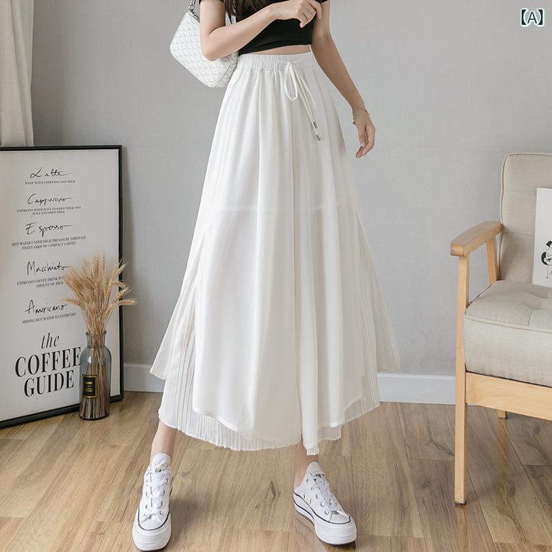ワイドパンツ レディース プリーツ シフォン ガウチョパンツ ハイウエスト 九分丈 ゆったり 涼しい 動きやすい 無地 体型カバー おしゃれ きれいめ カジュアル ボトムス スカンツ フレアパンツ 春夏
