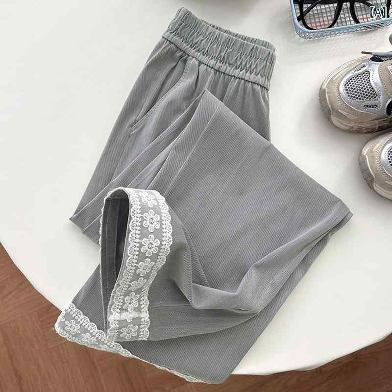 デニムパンツ レディース ジーンズ ワイドパンツ レース装飾 ハイウエスト 脚長効果 九分丈 ストレート ゆったり 動きやすい カジュアル 春秋 大人 おしゃれ 体型カバー ワイドジーンズ ジーパン