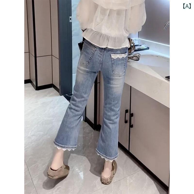 樂天商城 - デニムパンツ レディース レース切り替え クロップド丈 スキニーパンツ ジーンズ ボトムス 9分丈 ストレッチ 美脚効果 着痩せ カジュアル デイリー 通勤 通学 おしゃれ 使いやすい