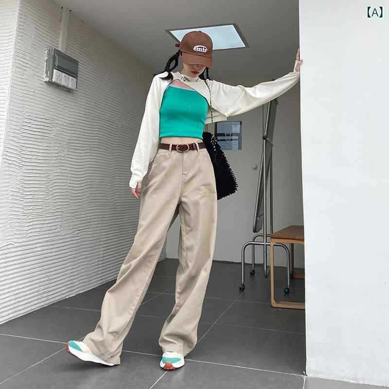乐天商城 - ワイドパンツ レディース ハイウエスト ストレートパンツ ロング丈 チノパン ゆったり 無地 ボトムス 体型カバー 動きやすい 着回し 通勤 通学 春夏秋 普段着 カジュアル