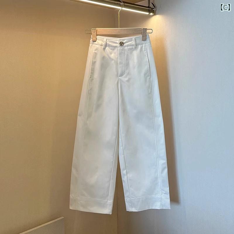 kbox楽天市場店のワイドパンツ レディース ベージュ ストレート センタープレス ハイウエスト ロング丈 薄手 通気性 体型カバー 美脚効果 着痩せ 通勤 オフィス デイリー カジュアル 春夏秋 おしゃれ ボトムス ズボン｜アングル3
