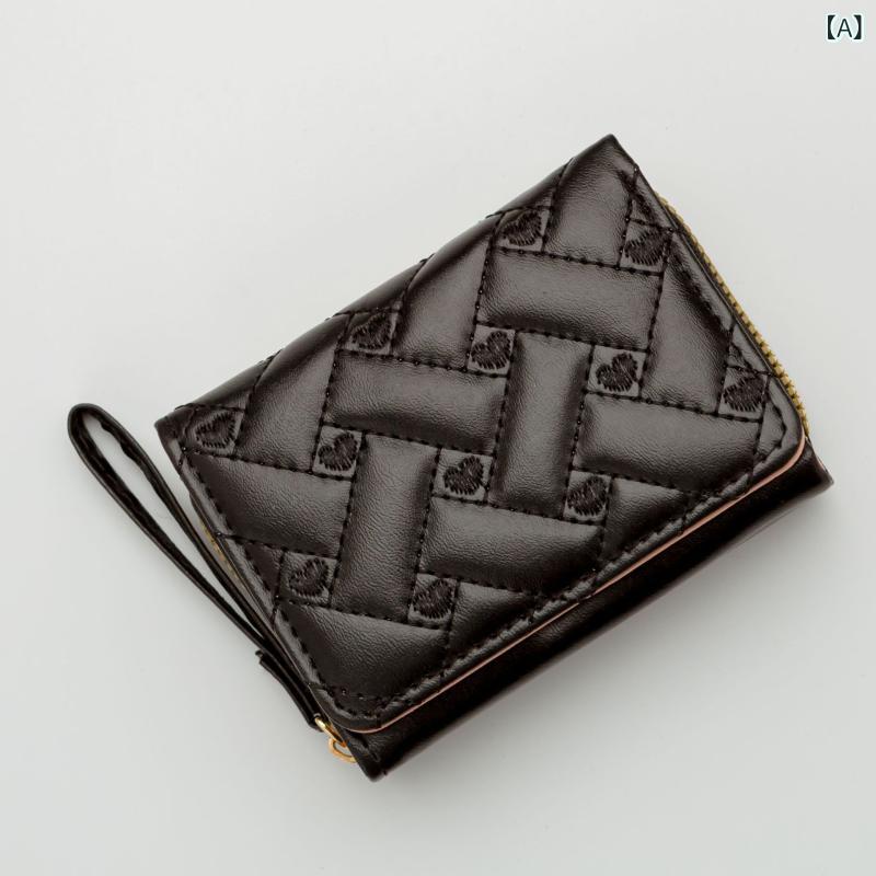 二つ折り財布 レディース 短財布 ミニ財布 ハート刺繍 PUレザー 折りたたみ財布 カード収納 多機能 コンパクトウォレット 小銭入れ付き 大容量 おしゃれ 軽量 シンプル財布 持ち運びやすい カードケース ギフト