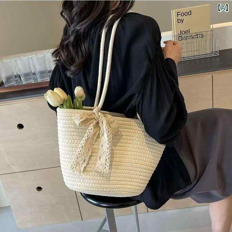 Tote Bag - カゴバッグ レディース トートバッグ 編み込み 軽量 大容量 かばん おしゃれ カジュアル 手提げ ナチュラル 肩掛けバッグ ビーチバッグ 旅行 買い物かばん 夏 海水浴 リゾート 収納しやすい ストローバッグ