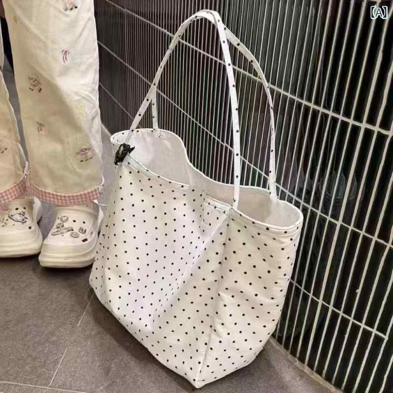 Tote Bag - トートバッグ レディース キャンバスバッグ 大容量 ショルダーバッグ ドット ドット柄 A4収納 通勤 通学 斜め掛け 帆布バッグ ファスナー付き 軽量 丈夫 整理しやすい 多機能 マザーズバッグ 旅行 おでかけ