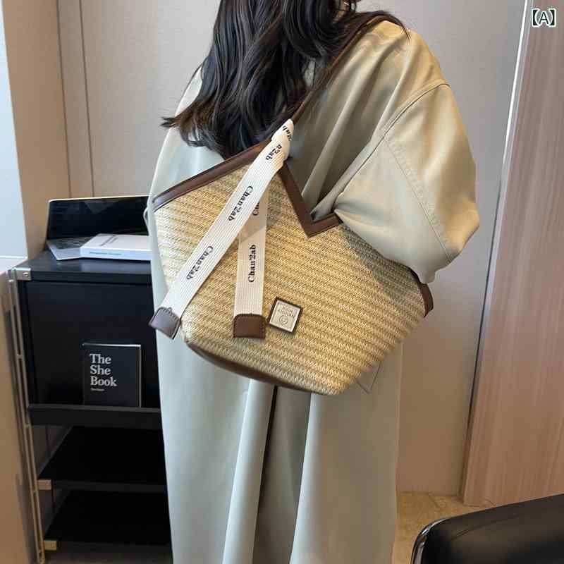 Other - トートバッグ レディース かごバッグ 編み込み 大容量 ストローバッグ 軽量 麦わら素材 ハンドル 手提げ 肩掛け 手編み風 夏用 ビーチバッグ リゾート 通勤 通学 お出かけ 旅行 収納しやすい