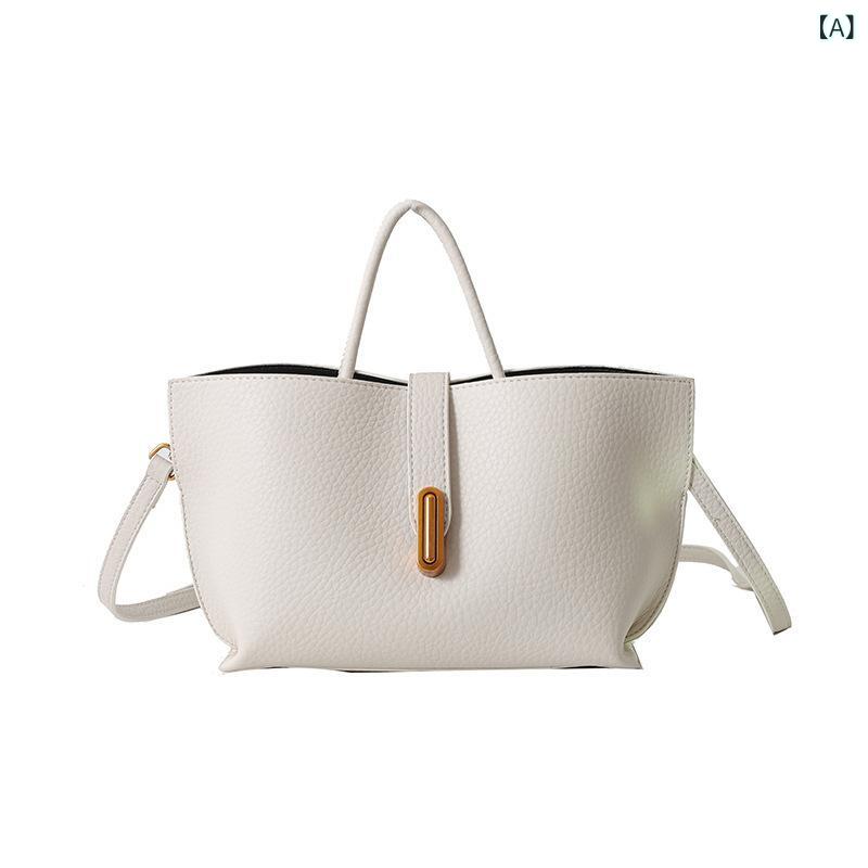 Tote Bag - トートバッグ レディース ショルダーバッグ 2way 大容量 レザー調 肩掛け バッグ 通勤 通学 おしゃれ シンプル 大人 無地 ポケット付き 使いやすい 斜め掛け 鞄 肩掛けバッグ 多機能 収納しやすい 丈夫