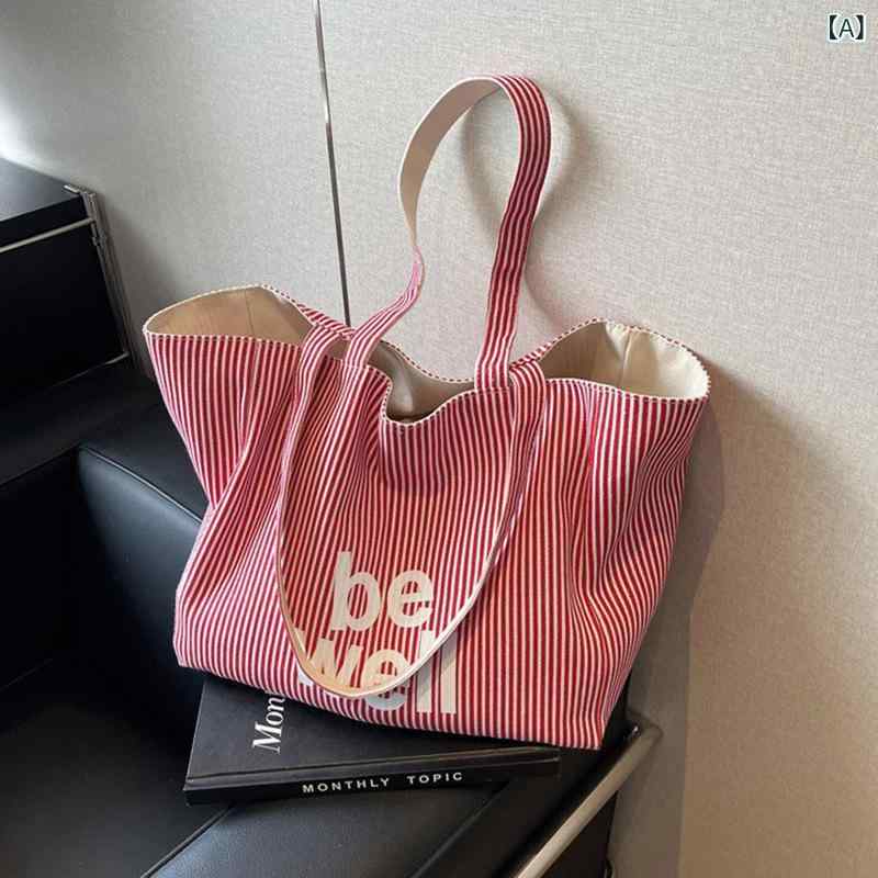 Other - トートバッグ レディース 帆布 キャンバス 大容量 ストライプ 字母ロゴプリント 斜め掛けバッグ A4サイズ対応 通学バッグ 通勤バッグ 丈夫 荷物収納しやすい かばん