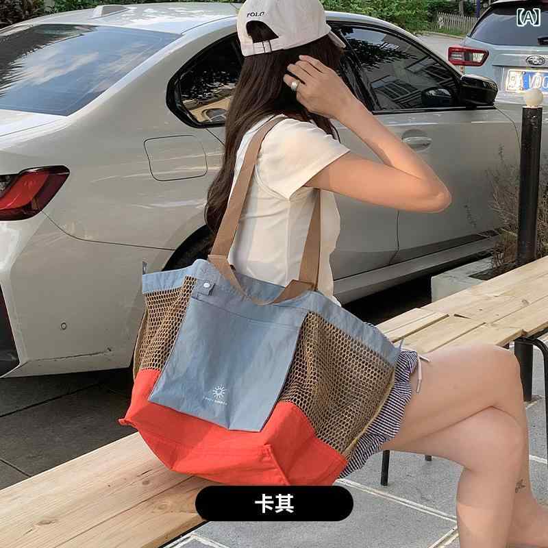 Other - トートバッグ 男女兼用 ビーチバッグ メッシュ素材 ショルダーバッグ 大容量 折りたたみ可能 旅行 海水浴 プールバッグ 収納しやすい アウトドア 買い物バッグ おしゃれ