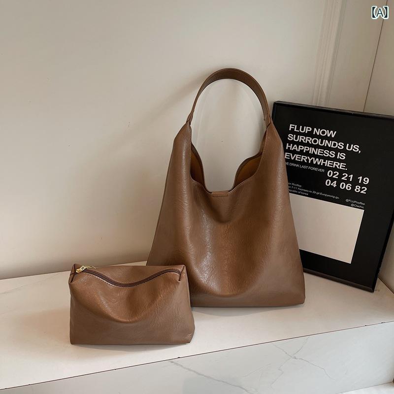 Tote Bag - トートバッグ レディース ショルダーバッグ レザー調 2way 手提げ 大容量 シンプル 通勤 通学 鞄 かばん 肩掛け 斜め掛け 無地 大人 収納しやすい カジュアル オフィス 普段使い 旅行 整理整頓