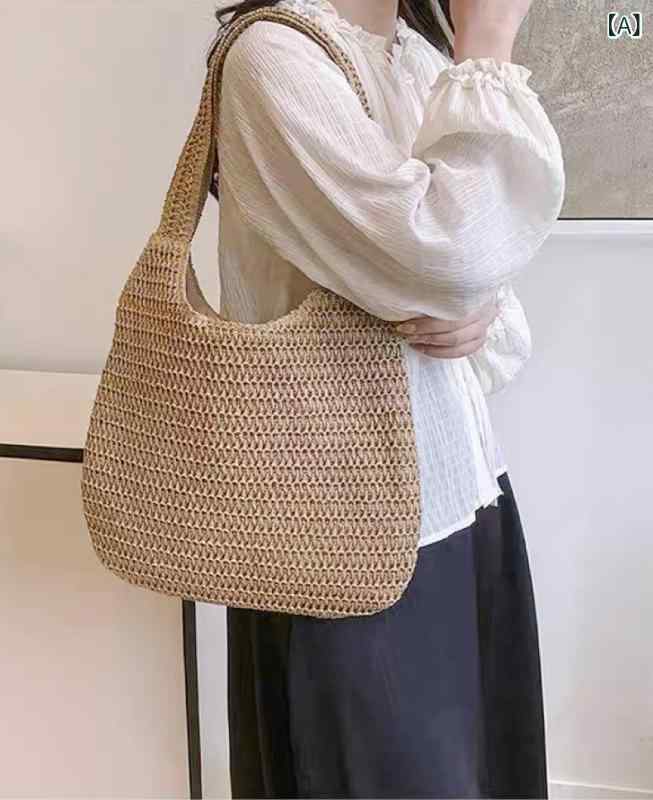 Other - カゴバッグ レディース トートバッグ 草編み ストローバッグ 大容量 軽量 肩掛け ショルダーバッグ 春夏 ビーチバッグ 旅行用 通勤 通学 ナチュラル素材 手提げバッグ 軽い 収納しやすい