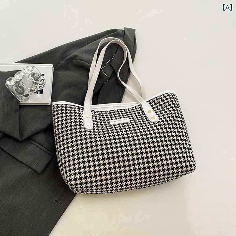 Tote Bag - トートバッグ レディース チェック柄 ショルダーバッグ 大容量 肩掛け 鞄 レザー調 おしゃれ 軽量 通勤 通学 旅行 カジュアル ビジネス 手提げバッグ かばん 軽い 使いやすい シンプル A4サイズ 収納
