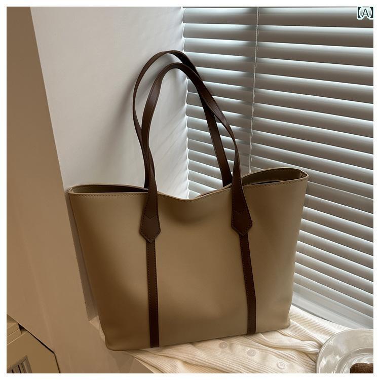 Tote Bag - トートバッグ レディース ショルダーバッグ 大容量 2wayバッグ 斜め掛けバッグ 通勤バッグ レザー調 シンプル 通学 肩掛け かばん 整理しやすい ポケット収納付き 多機能 収納力 カジュアル 大人