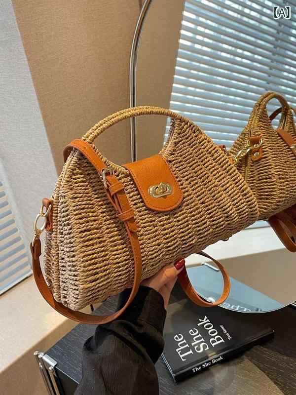 トートバッグ レディース かごバッグ 編み込みバッグ 手提げバッグ 大容量 斜め掛け 2way 軽量 丈夫 ビーチバッグ 旅行 通勤 収納しやすい 手編み風 素材風 シンプル 夏物 お出かけ用 鞄