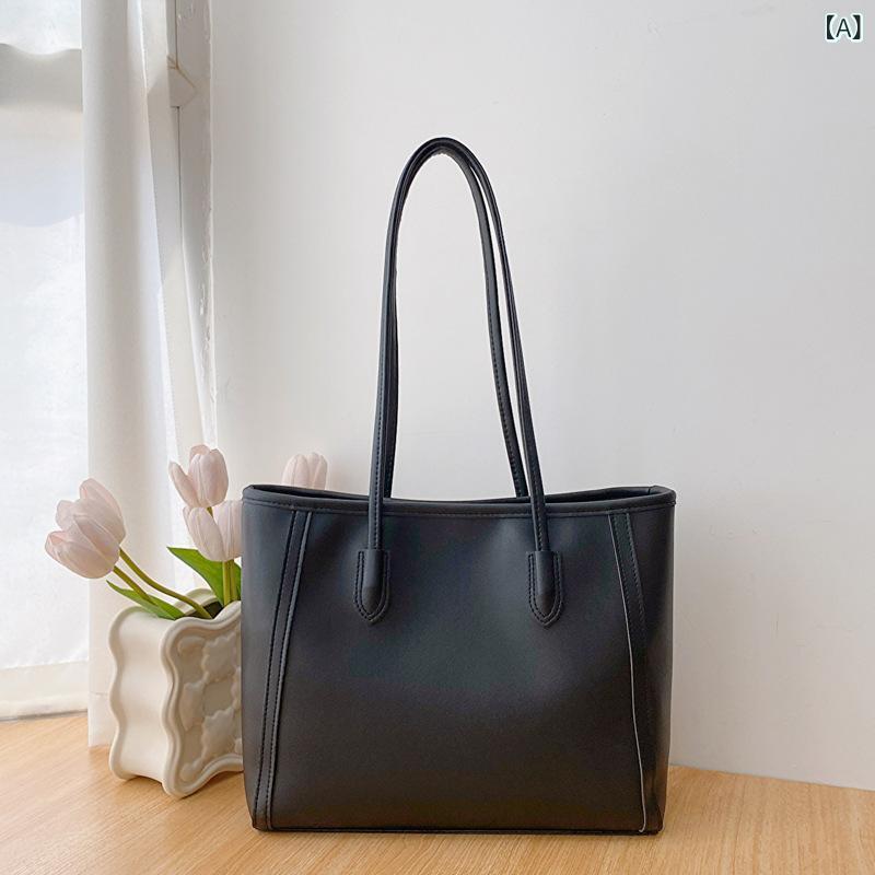 Tote Bag - トートバッグ レディース ショルダーバッグ 2way 手提げバッグ 肩掛け 斜め掛け A4対応 通勤バッグ 大容量 軽量 収納しやすい レザー調 無地 ビジネスバッグ おしゃれ シンプル 鞄 カバン