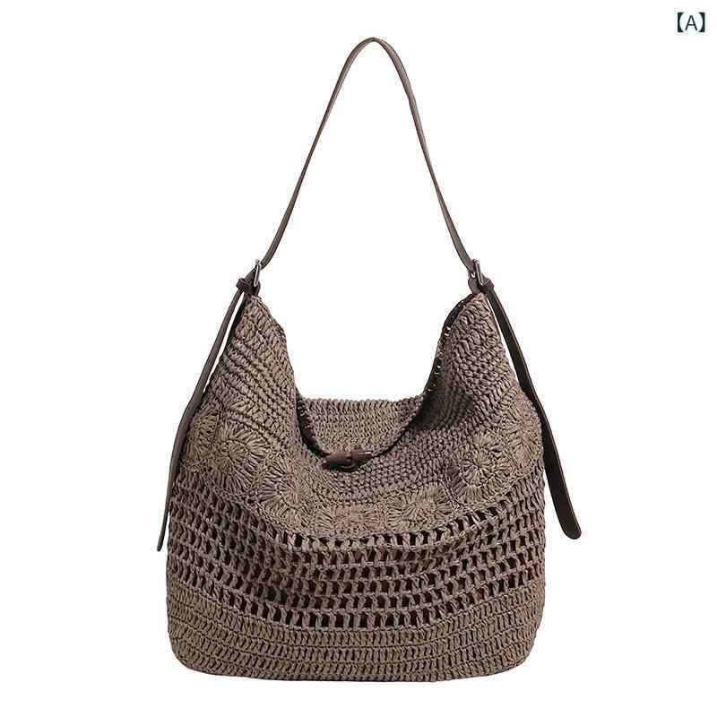 Tote Bag - ショルダーバッグ レディース 編織バッグ トートバッグ メッシュ イントレチャート ハンドバッグ 肩掛け 手提げ かばん 柔らかい 軽量 収納しやすい 通学 通勤 旅行 普段使い シンプル 大容量 カジュアル おしゃれ