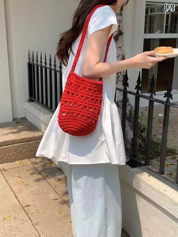Tote Bag - トートバッグ レディース 針織バッグ 柔らかい編み込み 大容量 収納しやすい A4サイズ対応 軽量 肩掛け 買い物バッグ 手提げバッグ 通学 通勤 普段使い 丈夫 編み上げ カジュアル シンプル