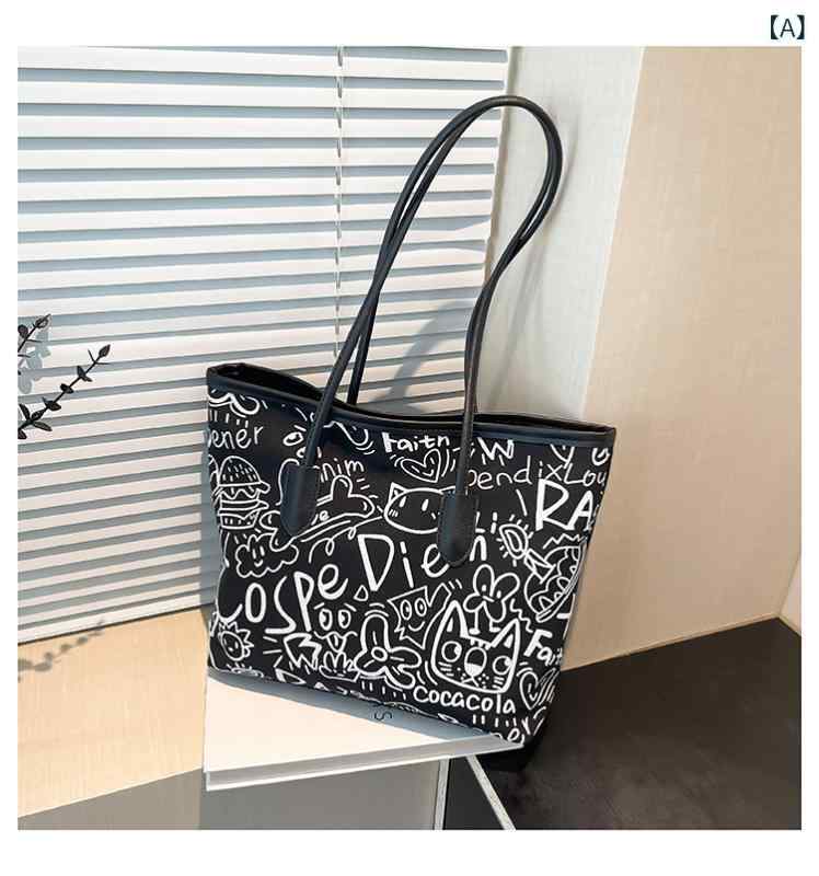 Other - トートバッグ レディース ショルダーバッグ 大容量 2way 手提げバッグ グラフティ柄 キャンバス 鞄 かばん 斜め掛け おしゃれ 肩掛け カバン カジュアル 通学 通勤 収納しやすい 軽量