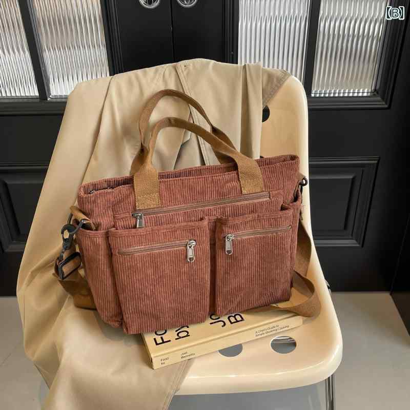 トートバッグ レディース ショルダーバッグ コーデュロイ素材 大容量 多機能 斜め...