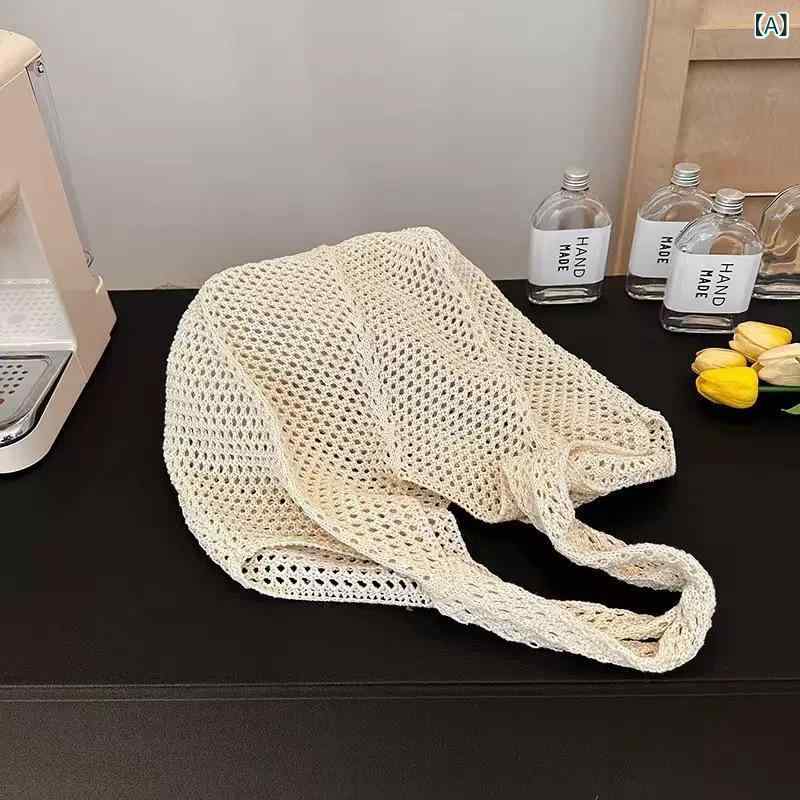 Other - トートバッグ レディース ニットバッグ ショルダーバッグ 大容量 軽量 メッシュバッグ 通勤 通学 手提げバッグ 軽い お出かけ 旅行 海 夏 カジュアル シンプル 収納しやすい 持ち運び便利 柔らかい素材