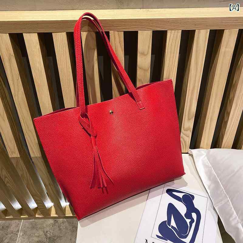 Tote Bag - トートバッグ レディース レザー調 シンプル 無地 大容量 ショルダーバッグ 鞄 手提げ かばん 肩掛け マチ広 柔らかい素材 通勤 通学 A4サイズ収納可 使いやすい 丈夫 軽量 収納力抜群