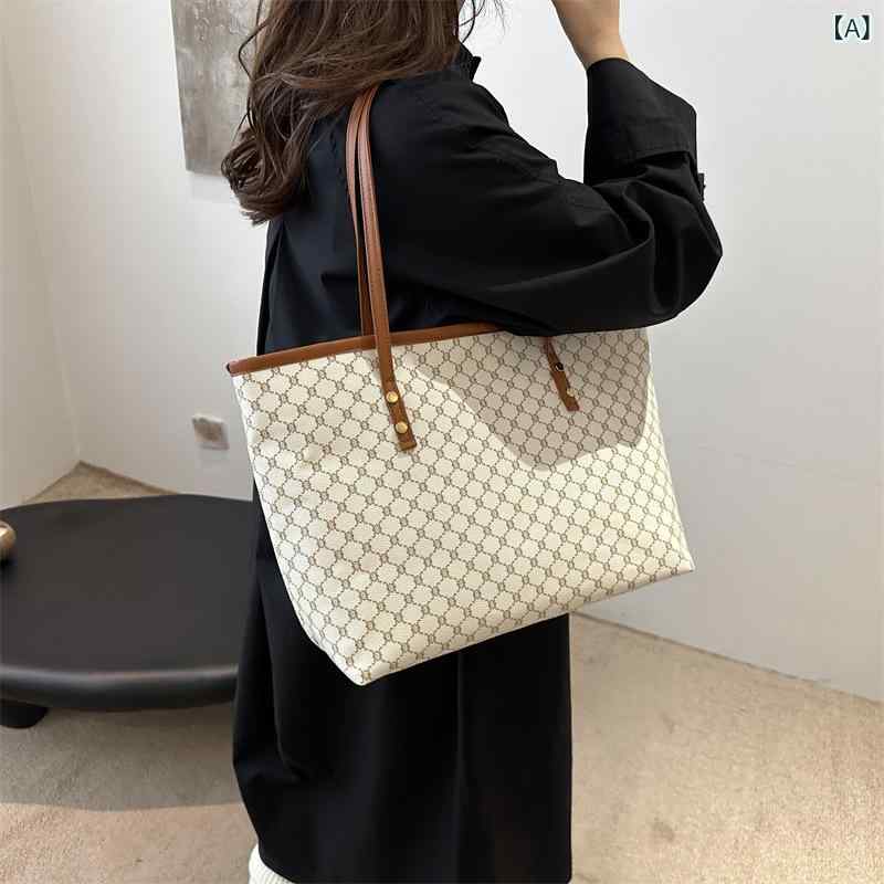 Tote Bag - トートバッグ レディース ショルダーバッグ 2way 大容量 レザー調 通勤バッグ 手提げ 肩掛け 鞄 斜め掛け シンプル 無地 おしゃれ マチ広 収納しやすい 通学 デイリー オフィス カジュアル