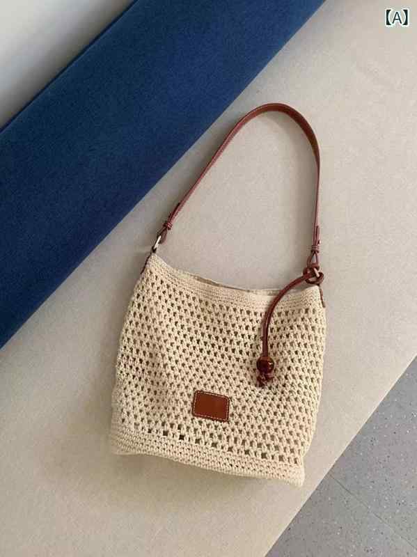 Tote Bag - トートバッグ レディース かごバッグ 編み込み メッシュ ショルダーバッグ 軽量 大容量 旅行 通勤 ナチュラル シンプル おしゃれ 夏 リゾート 海 サマーバック 肩掛け 持ち運び便利 柔らかい