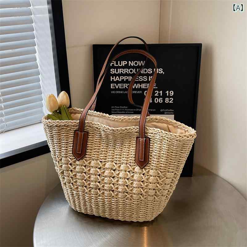 Other - かごバッグ レディース ストローバッグ トートバッグ 編み込みバッグ 夏バッグ 手提げ 肩掛け 軽量 大容量 旅行 海水浴 リゾート お出かけ 収納しやすい 素材風 かごバック ナチュラル