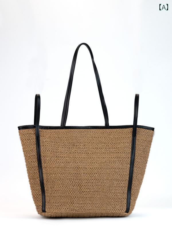 樂天商城 - トートバッグ レディース ラフィア風 かごバッグ 編み込み メッシュバッグ 大容量 軽量 肩掛け 持ち運び 便利 通勤 通学 アウトドア リゾート 旅行 カジュアル デイリー 収納しやすい 丈夫