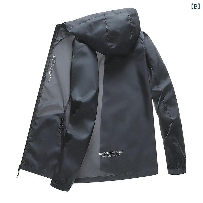 kbox楽天市場店のラッシュガード メンズ 長袖 UVカット パーカー 薄手 フード付き ジャケット 登山 釣り アウトドア スポーツウェア 速乾 冷感素材 通気性 日焼け防止 紫外線対策 体型カバー 軽量 使いやすい｜アングル2