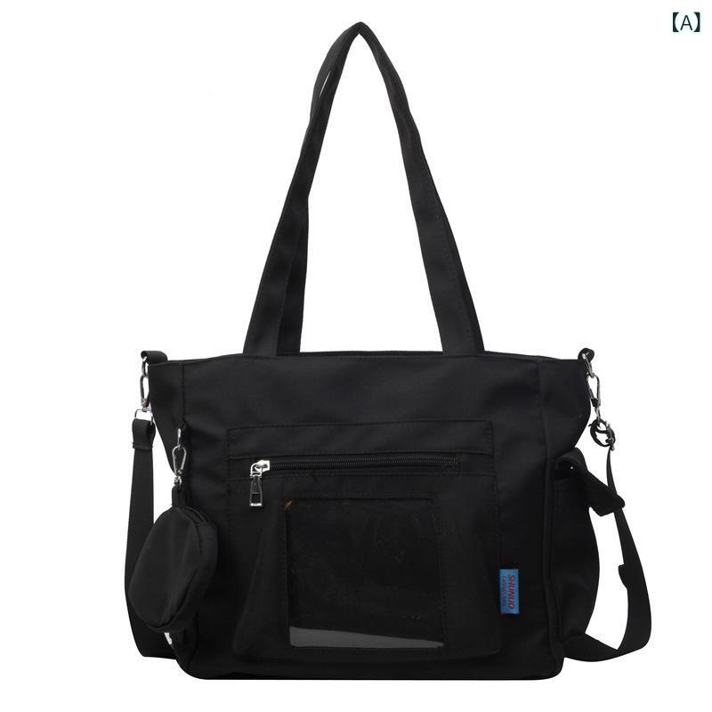 Tote Bag - トートバッグ レディース クリアバッグ ショルダー 肩掛け 大容量 透明バッグ 帆布ポケット付き 斜め掛け 手提げバッグ 軽量 収納しやすい シンプル カジュアル 夏用 通学 通勤 お出かけ 旅行