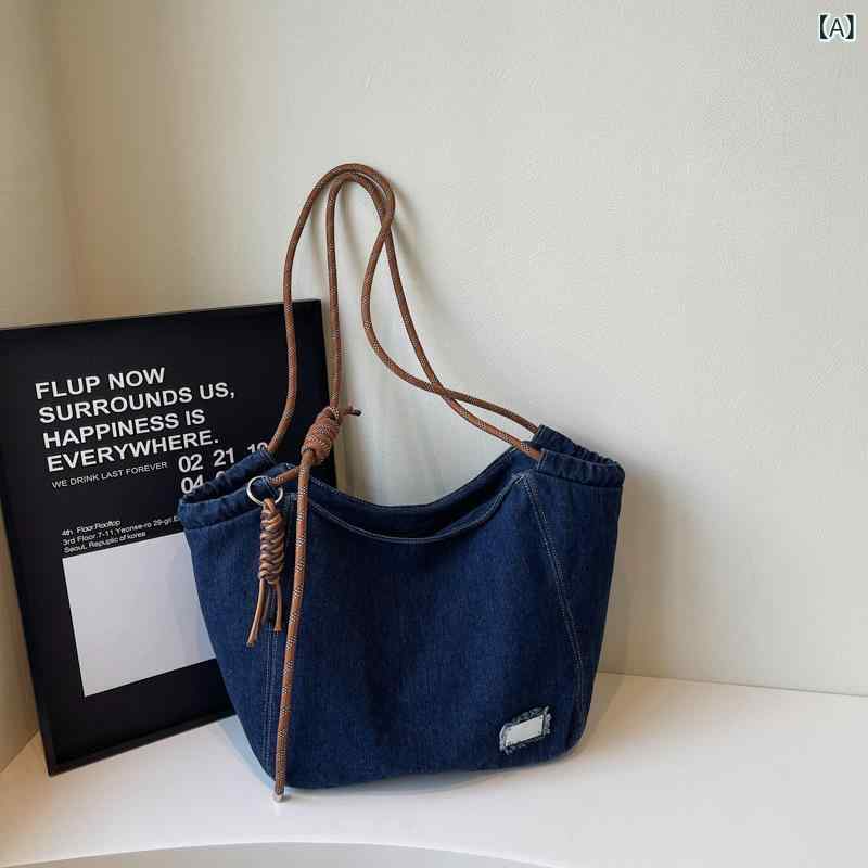 Tote Bag - トートバッグ レディース デニムバッグ ショルダー 大容量 水洗い加工 シンプル 無地 肩掛け 斜め掛け 手提げバッグ 通勤 通学 旅行 マザーズバッグ 収納しやすい カジュアル 丈夫 普段使い おしゃれ
