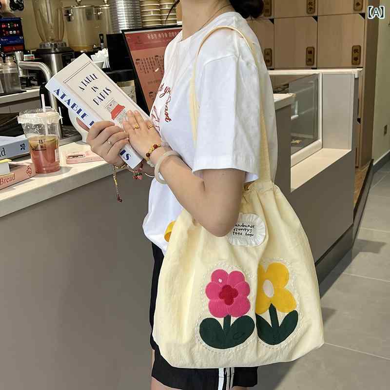 トートバッグ レディース 花柄刺繡 フラワーモチーフ キャンバスバッグ 手提げ鞄 通勤 通学 大容量 軽い お出かけ 多機能 収納しやすい ナチュラルテイスト 普段使い 買い物バッグ おしゃれ おしゃれバッグ