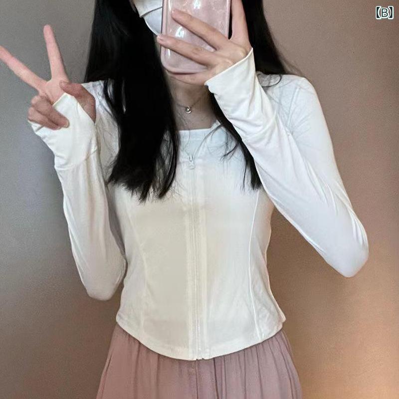 kbox楽天市場店の防晒服 レディース UVカット 紫外線対策 パーカー 日焼け防止 薄手 通気性 冷感素材 ジップアップ 長袖 指穴付き 羽織り 涼しい 軽量 コンパクト 持ち運び便利 アウトドア スポーツ 登山 ゴルフ｜アングル2