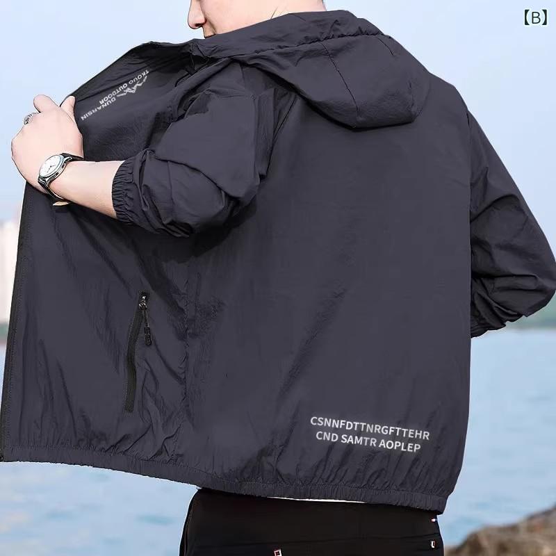 kbox楽天市場店の防晒服 メンズ UVカット 薄手 通気性 冷感素材 指穴付き ジップアップ 長袖 羽織り 紫外線対策 日焼け防止 釣り アウトドア 登山 スポーツ 暑さ対策 軽量 持ち運び便利｜アングル2