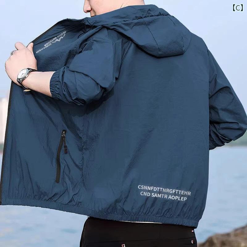 kbox楽天市場店の防晒服 メンズ UVカット 薄手 通気性 冷感素材 指穴付き ジップアップ 長袖 羽織り 紫外線対策 日焼け防止 釣り アウトドア 登山 スポーツ 暑さ対策 軽量 持ち運び便利｜アングル3