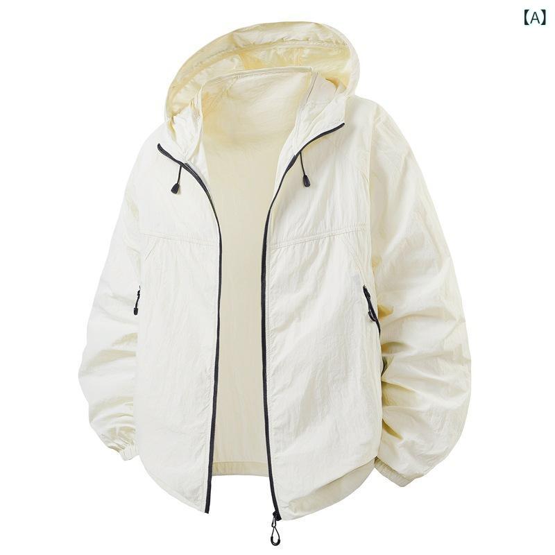防晒服 メンズ 薄手 軽量 涼感 フード付きジャケット 長袖 ジップアップ 日焼け対策 紫外線カット 速乾素材 フィットネス ランニング アウトドア スポーツ ウォーキング 通気性抜群のメッシュ仕様で快適着用感を実現するUV対策用高機能アウター