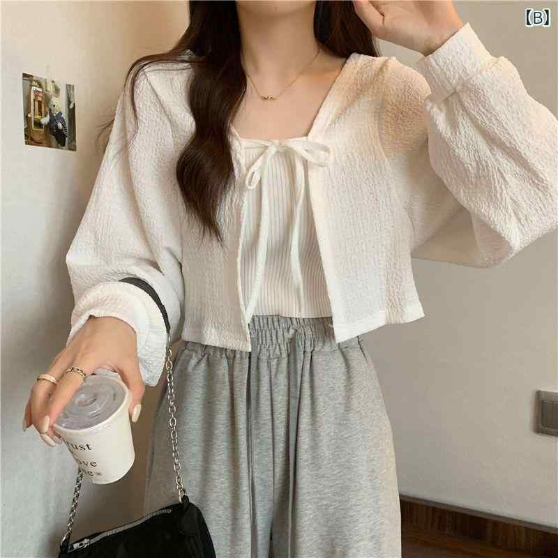 kbox楽天市場店のカーディガン レディース 薄手 羽織り ショート丈 UVカット 日焼け対策 冷房対策 透かし編み 接触冷感素材 トップス アウター 涼しい 持ち運び便利｜アングル2